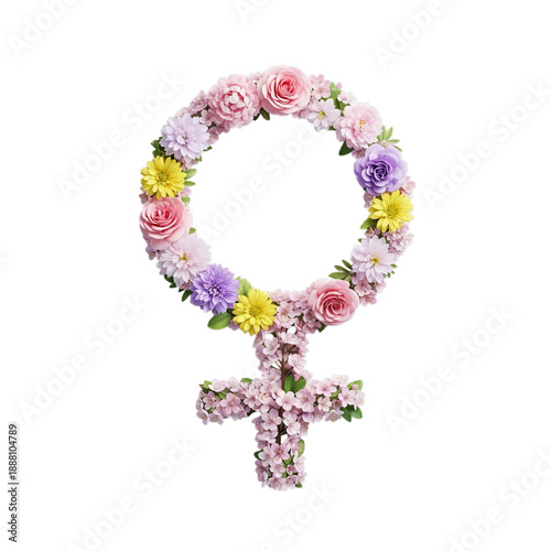 Floral Venus Symbol Wreath Made Of Pink, Purple, And Yellow Flowers For Spring Decor