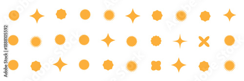 Set of black star burst shape tags for price. Circle sticker. Wavy edge promo badges. Blank sale stickers collection. Design elements of Price sticker, sale sticker, starburst, quality mark