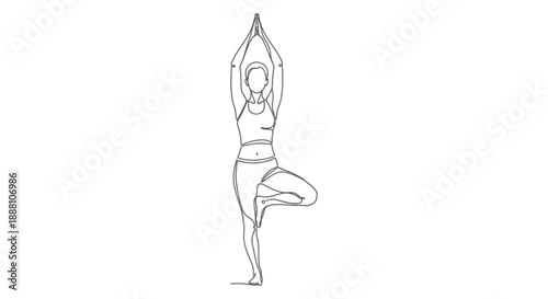 yoga tree pose line art illustration of a woman balancing in vrksasana representing mindfulness fitness and wellness for health and exercise apps