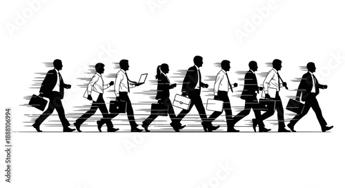 corporate team moving swiftly in a line showcasing professional dynamism career advancement and fast-paced industry