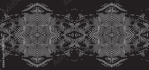 Monochrome texture composed of irregular graphic elements. Distressed uneven grunge background. Abstract vector illustration. Overlay for interesting effect and depth. Isolated on white background.