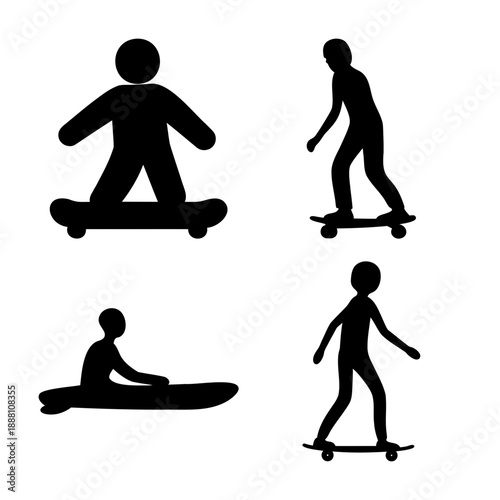 Silhouettes illustrating various dynamic skateboarding and water sport activities
