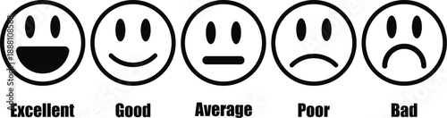 Smiley Emoji and Human Expression Icon Collection. Colorful  Smiley Face Icons for User Feedback and Customer Satisfaction Ratings. 
