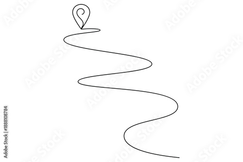 Location icon with a curvy path in continuous line drawing style on white background