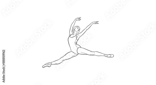 ballet dancer performing grand jeté in elegant line art illustration
