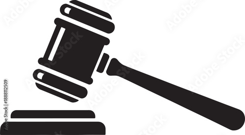 Black and white line of a judge's gavel resting on a sound block also transparent background court