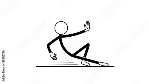 Simple stick figure illustration of a person sliding on the ground.