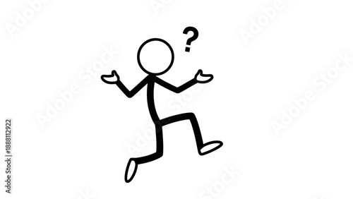 Stick figure running with a puzzled expression and a question mark.
