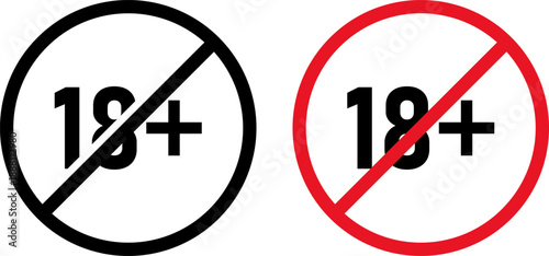 18+ restriction symbols in black and red