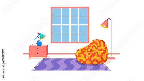 Cozy Living Room with Bean Bag Chair and Stylish Furniture