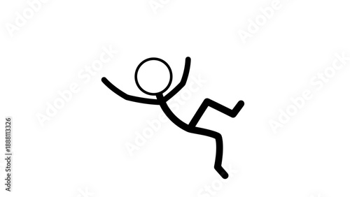 Simple stick figure illustration of a person falling or jumping.