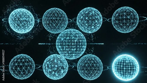 Futuristic Digital Spheres Animation – Glowing 3D Network & Data Flow Visualization