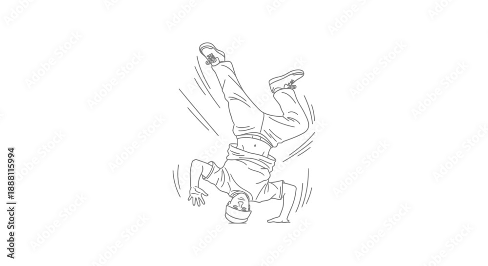 Fototapeta premium breakdancer performing an energetic headstand power move illustrating dynamic urban hip hop dance culture for design resources and youth lifestyle concepts