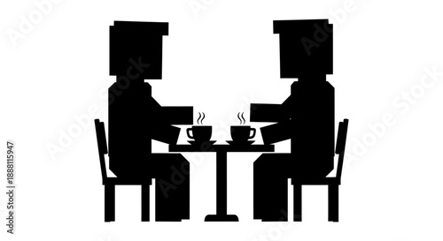 business meeting over coffee illustration showing two people engaged in a professional discussion at a table ideal for communication and teamwork concepts