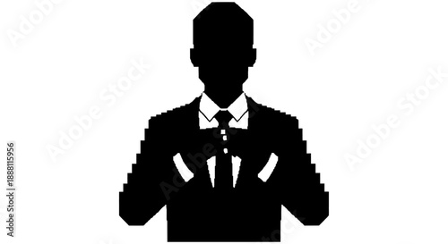 businessman silhouette pixel art representing an anonymous professional avatar for corporate identity user profiles and digital security concepts