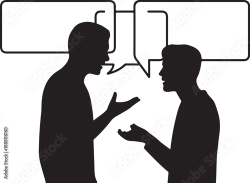 Two silhouetted people arguing with speech bubbles