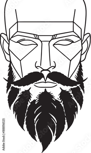 Stylized Geometric Line Art Illustration of a Bearded Man with a Thick Mustache