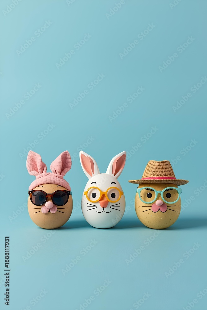 Fototapeta premium masked Easter Eggs On blue Background and copy space