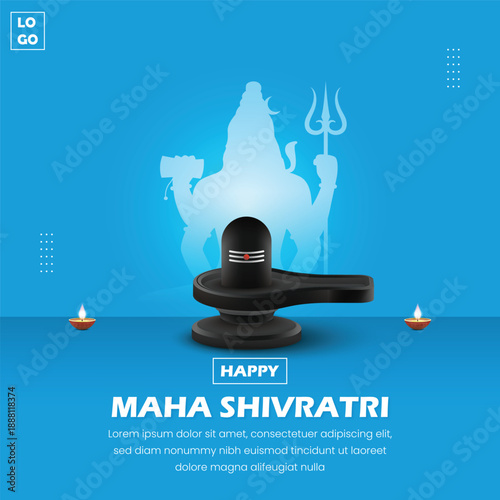 Happy Maha Shivratri Festival Background with Lord Shiva Silhouette and Shivling