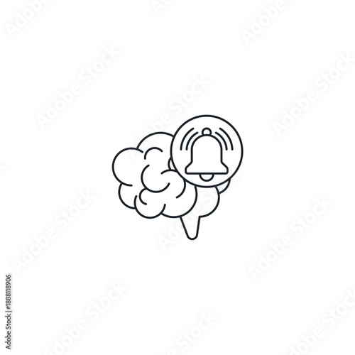 Smart Notification Bell Icon with Brain Symbol. AI Alert, Intelligent Reminder, and Contextual Awareness Vector Icon