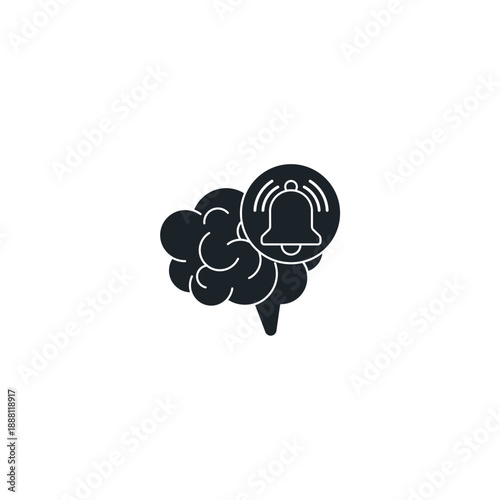 Smart Notification Bell Icon with Brain Symbol. AI Alert, Intelligent Reminder, and Contextual Awareness Vector Icon