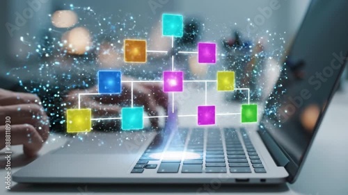 Artificial Intelligence Data Flow Animation – Digital Network, Machine Learning & Technology System
