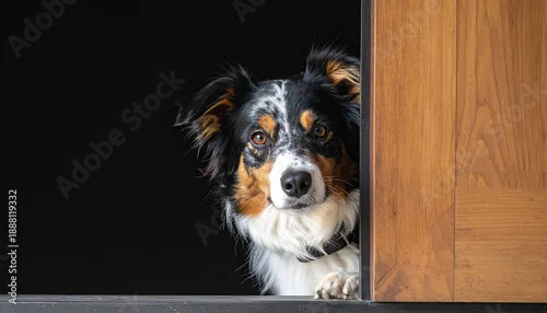 Obraz Neugieriger Hund guckt um die Ecke