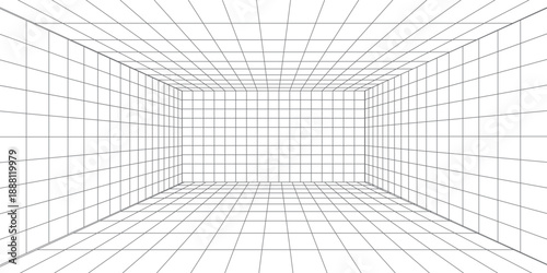 Perspective grid background. Empty futuristic digital box room