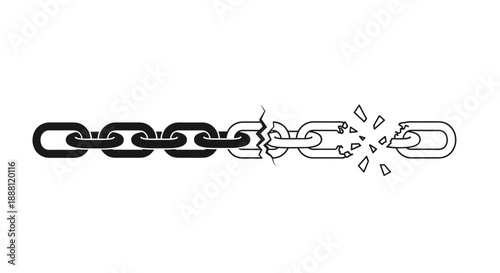 Strong metal chain breaking apart in the middle symbolizing freedom escape or breaking free from limitations.