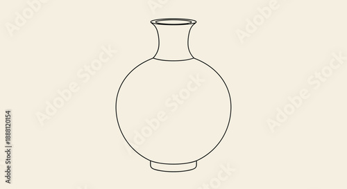 Simple line drawing of a classic ceramic vase with a round body and narrow neck perfect for minimalist art and coloring pages.