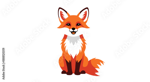 Adorable orange fox character sitting and smiling with a white chest and bushy tail on an isolated white background for children design.
