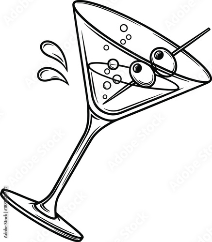 Cartoon martini glass with eyes and bubbles cocktail glass