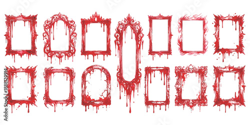 Spooky vintage frames with dripping red liquid, perfect for halloween horror designs