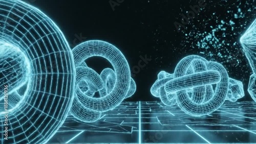 Futuristic 3D Wireframe Animation – Digital Geometry Shapes & Sci-Fi Background