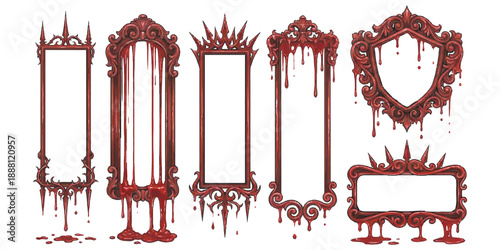 Ornate gothic red frames with dripping blood effect perfect for halloween designs