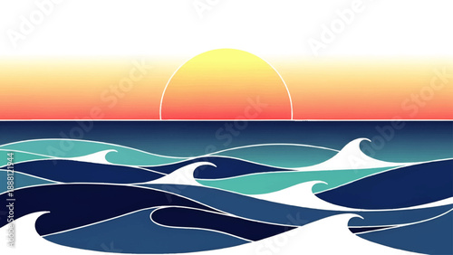 Serene ocean waves at sunset with vibrant colors and gentle movement.