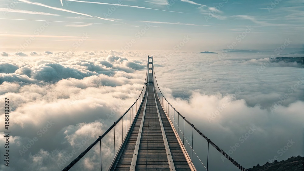 Obraz premium Floating bridge leading nowhere above clouds.