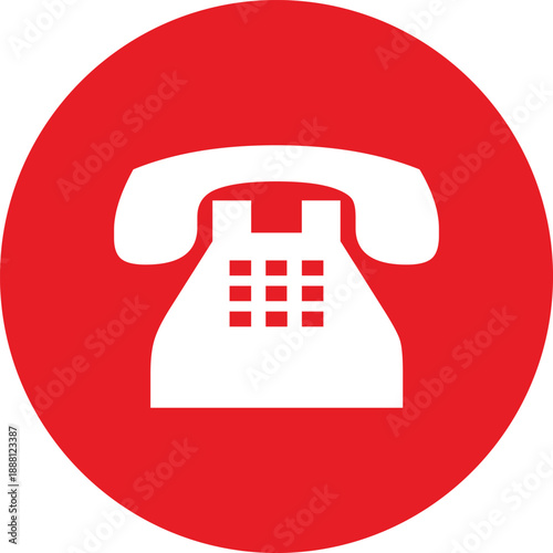 Red telephone icon on white background