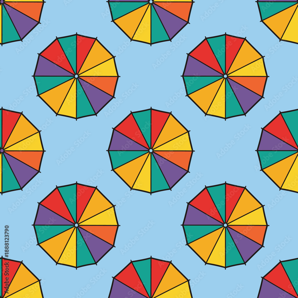 Obraz premium Colorful Umbrella Seamless Pattern Light Blue