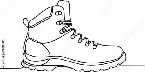 Minimalist line drawing of a single hiking boot in profile