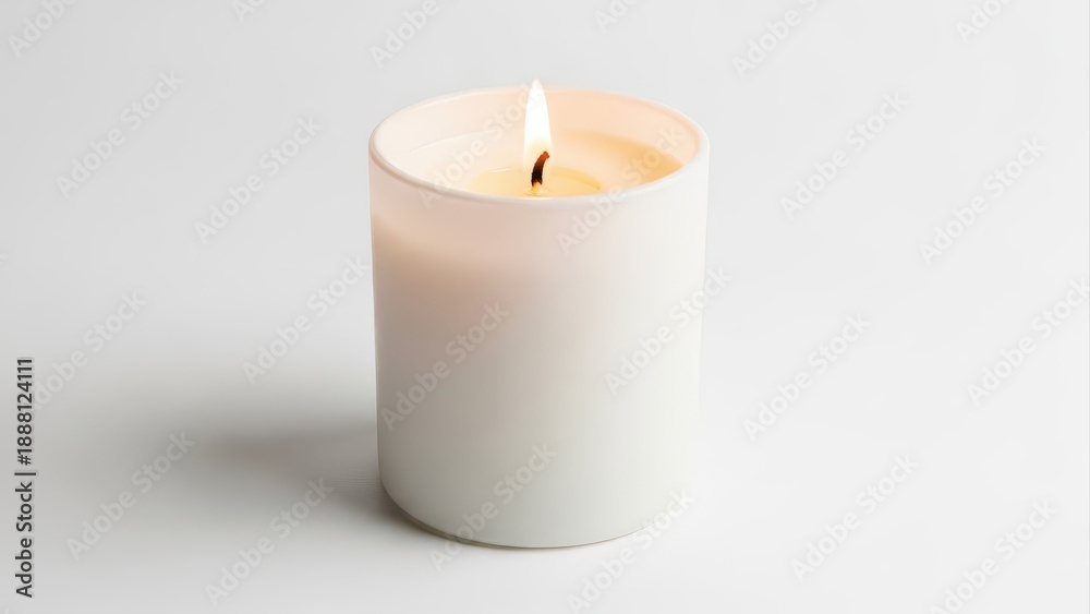 custom made wallpaper toronto digitalIlluminated white candle in simple glass jar with soft warm glow on isolated clean white background studio shot natural light