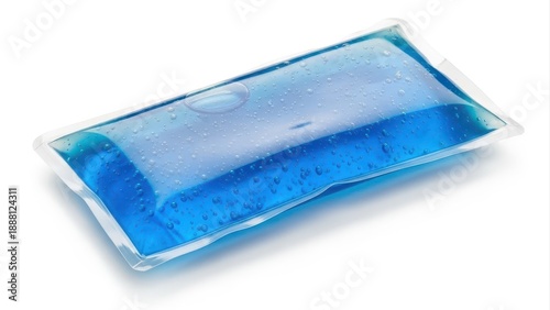 Wallpaper Mural Transparent cold pack with vibrant blue gel and numerous bubbles, angled view showcasing its rectangular shape and clear plastic casing on white background Torontodigital.ca