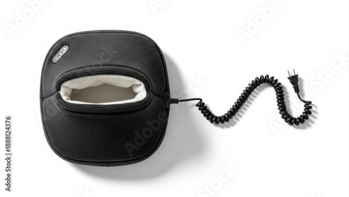 Wallpaper Mural Black electric hand warmer with coiled power cord is presented on a clean white background providing comfort and warmth Torontodigital.ca