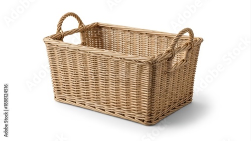 Wallpaper Mural Empty rectangular wicker storage basket with handles on white background ideal for organizing various household items Torontodigital.ca