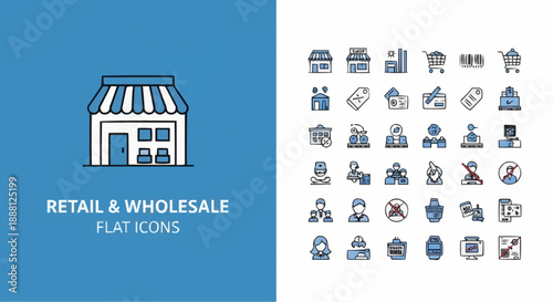 Retail and wholesale flat icons set for business and commerce