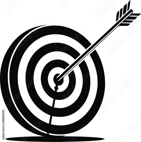 Archery target with arrow hitting bullseye showing precision accuracy success achievement and business goals