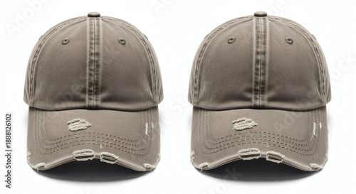 Distressed gray baseball caps with button on top for casual wear