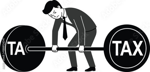 Businessman Struggling to Lift Heavy Tax Burden Concept Illustration Showing Financial Pressure, Corporate Taxation Stress, Economic Challenges, Debt Load, and Business Responsibility in Modern 