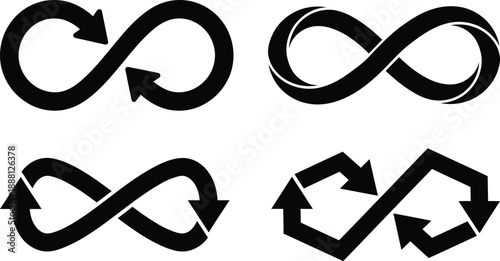 Infinity Loop Arrows Icon Set – Endless Cycle Recycle Vector Symbols
