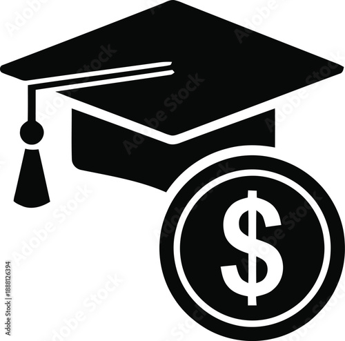 Graduation cap with dollar sign icon university education costs academic debt financial aid scholarship investment